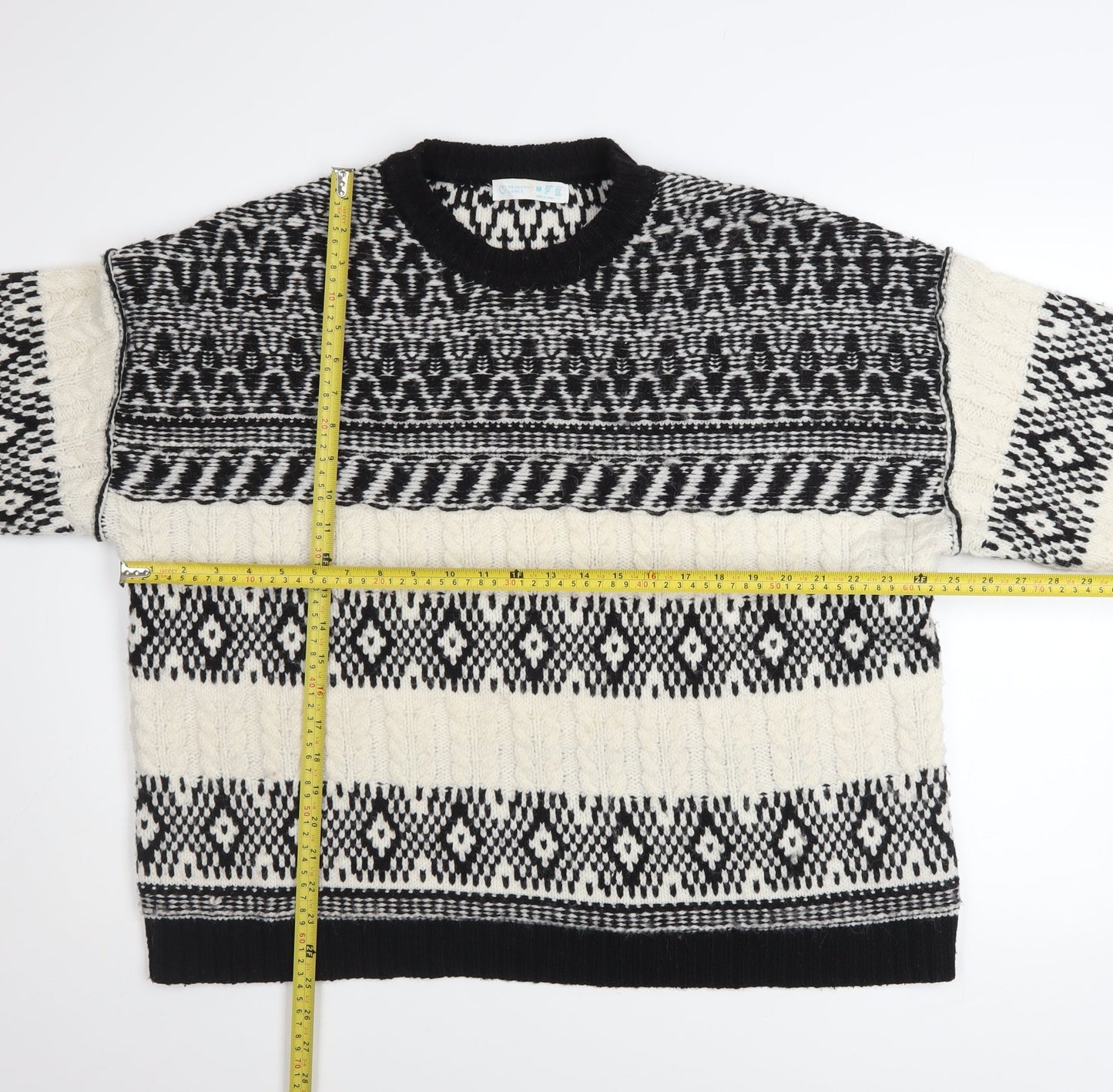 Primark Womens Black White Geometric Knit Pullover Jumper Size M