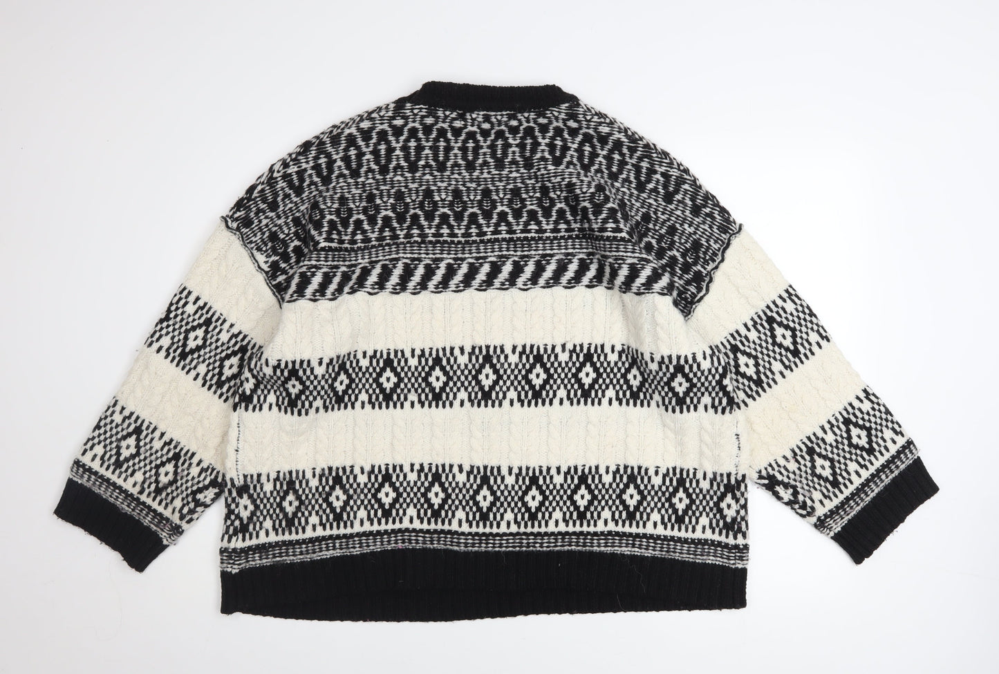 Primark Womens Black White Geometric Knit Pullover Jumper Size M