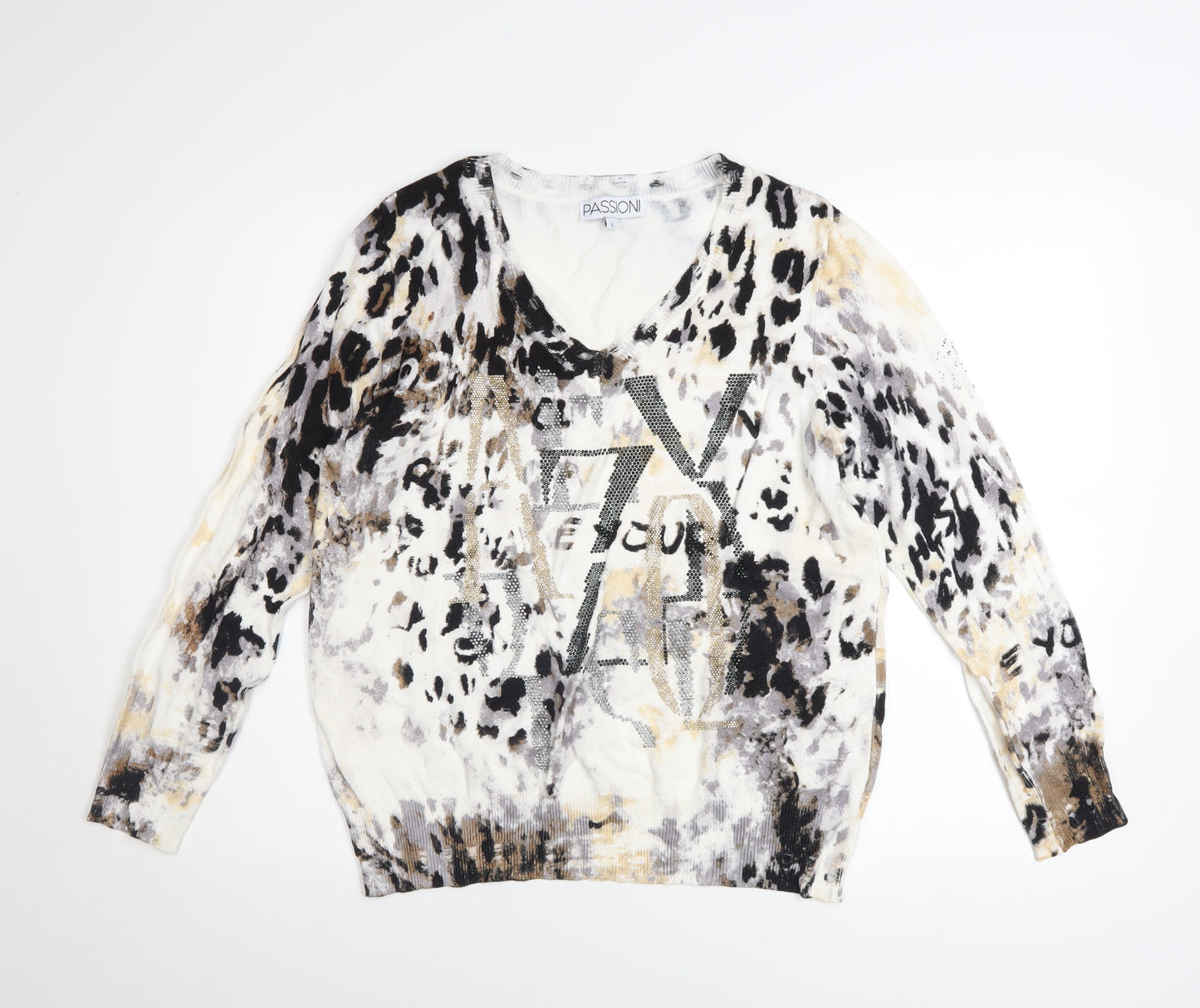 Passioni Women’s Multicoloured Animal Print V-Neck Jumper L