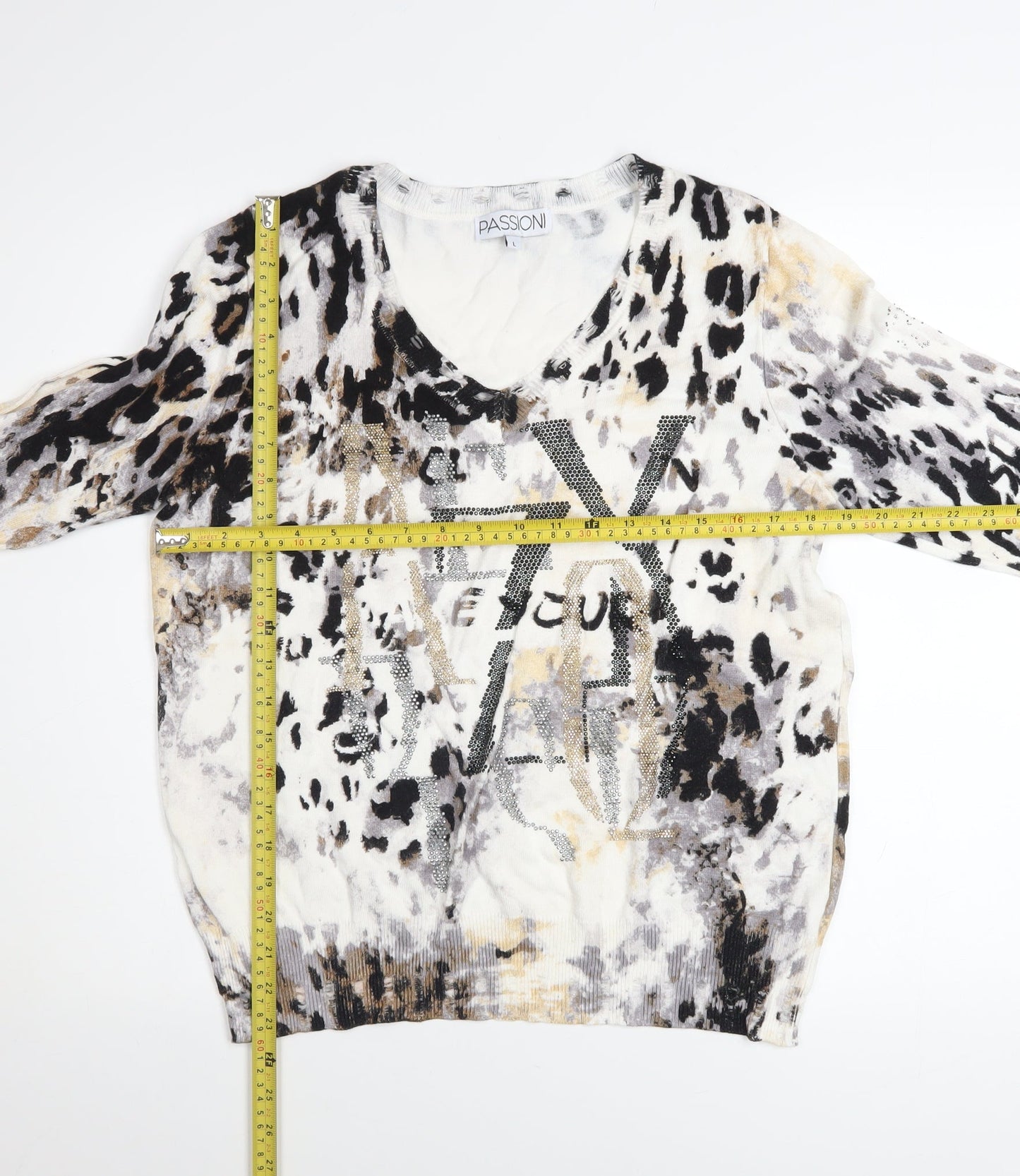 Passioni Women’s Multicoloured Animal Print V-Neck Jumper L