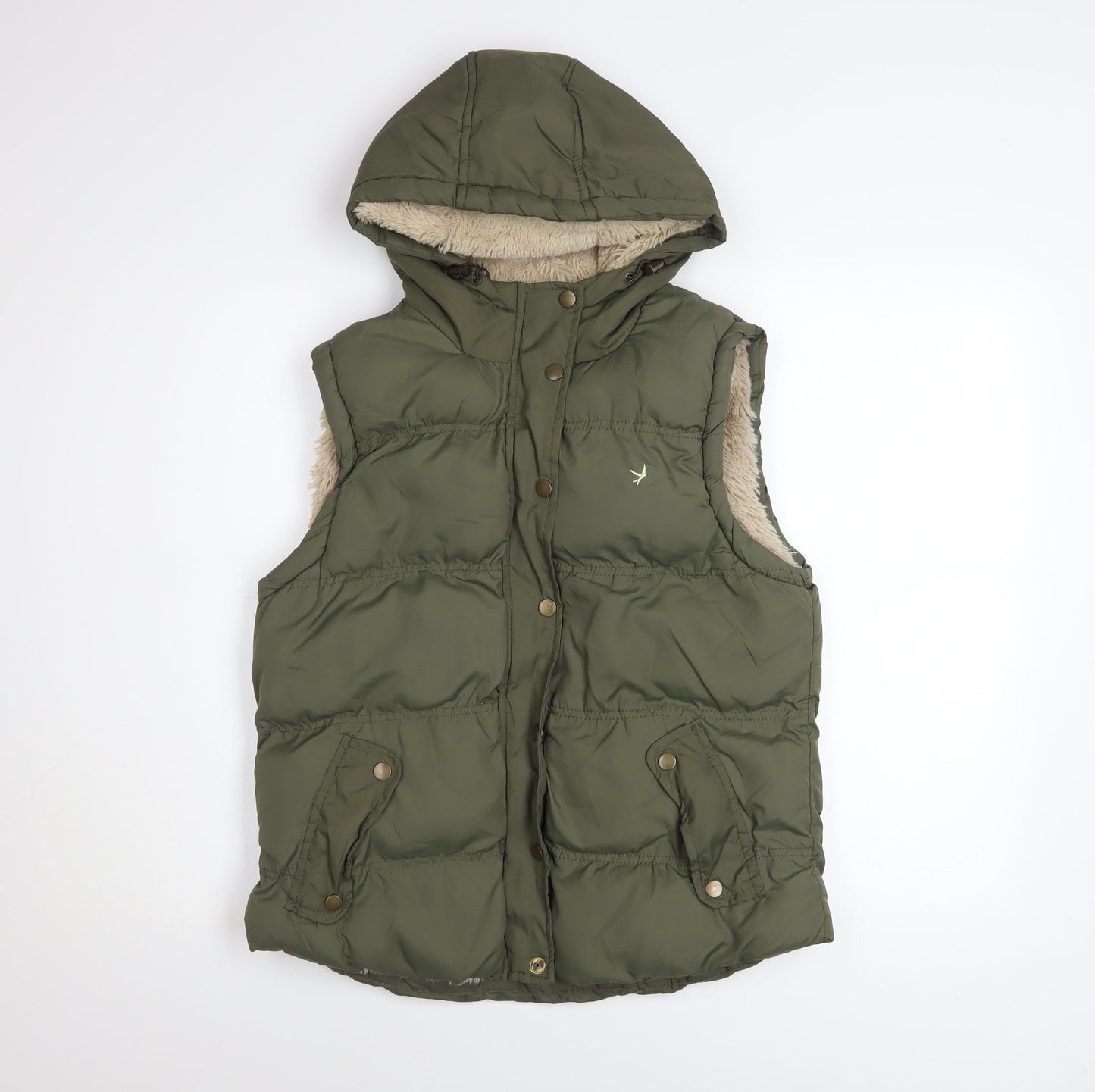 Denim Co Women Green Puffer Hooded Waistcoat Size 14