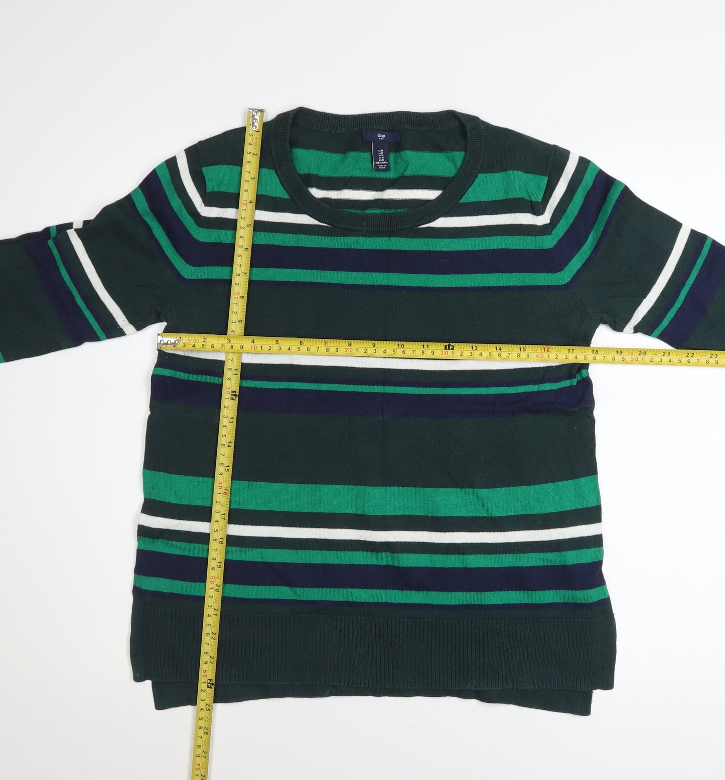 Gap Womens Green Striped Long Sleeve Cotton Jumper Size M