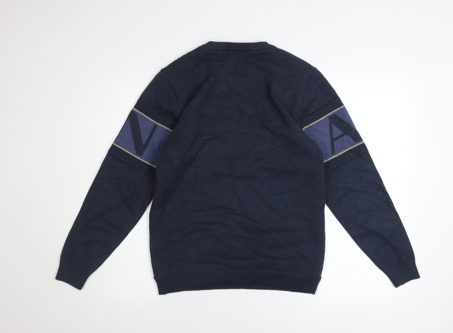 SCQ Mens Blue Crew Neck Graphic Logo Pullover Jumper Size L