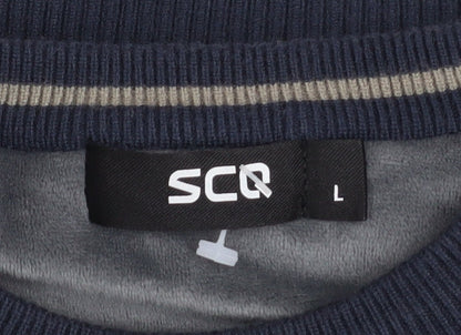 SCQ Mens Blue Crew Neck Graphic Logo Pullover Jumper Size L