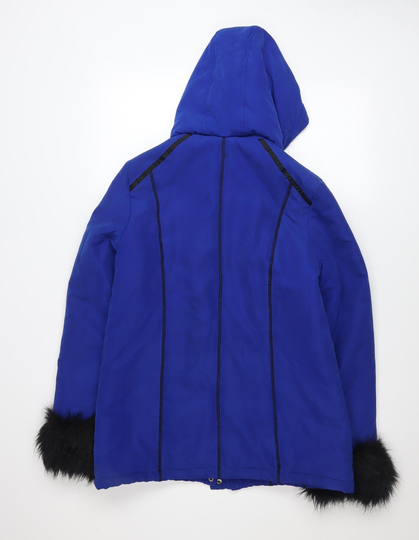 Finesse Womens Blue Hooded Fur Trim Parka Jacket Size 10