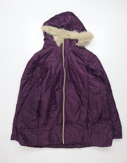 Nathalie Andersen Women's Purple XL Hooded Faux Fur Trim Puffer Coat