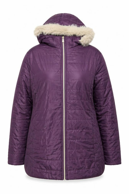 Nathalie Andersen Women's Purple XL Hooded Faux Fur Trim Puffer Coat