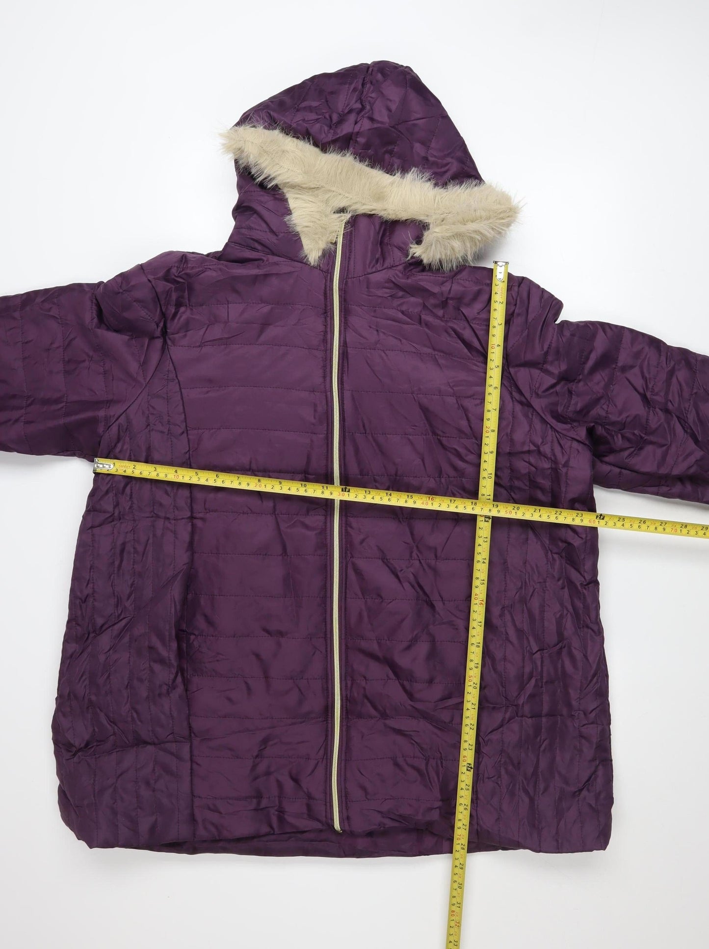 Nathalie Andersen Women's Purple XL Hooded Faux Fur Trim Puffer Coat
