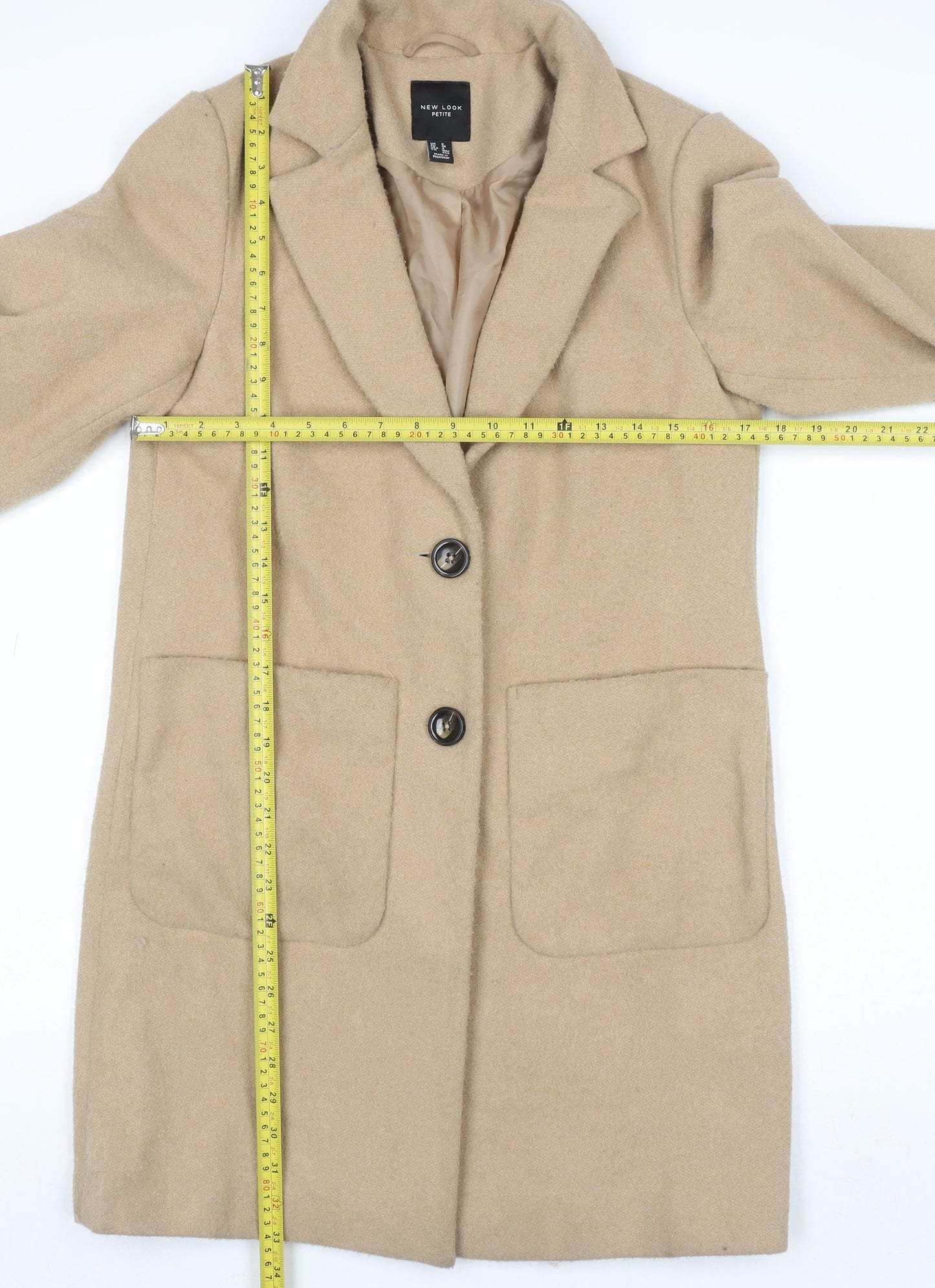 New Look Petite Women's Beige Mid-Length Overcoat Size 8