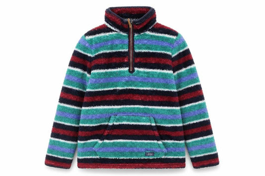 Front view of Joules girls’ multicoloured striped fleece sweatshirt 11-12 years 1/2 zip