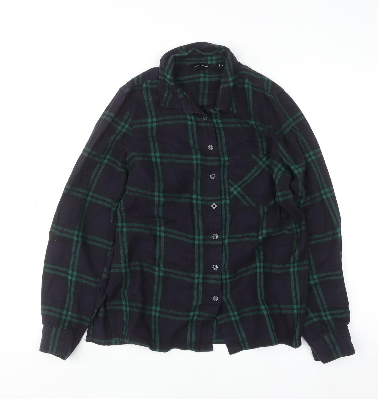 New Look Women's Green Check Flannel Button-Up Shirt Size 8