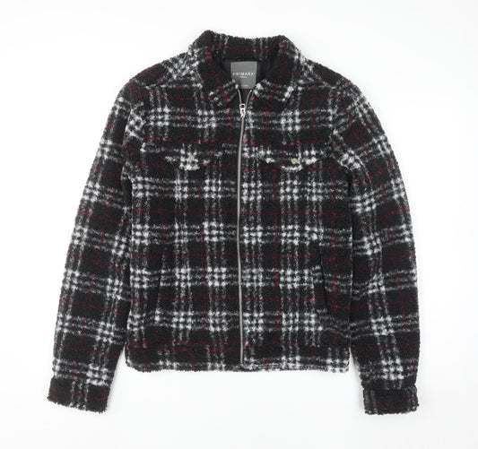 Primark Womens Black Check Bomber Jacket Size S Casual Zip Front