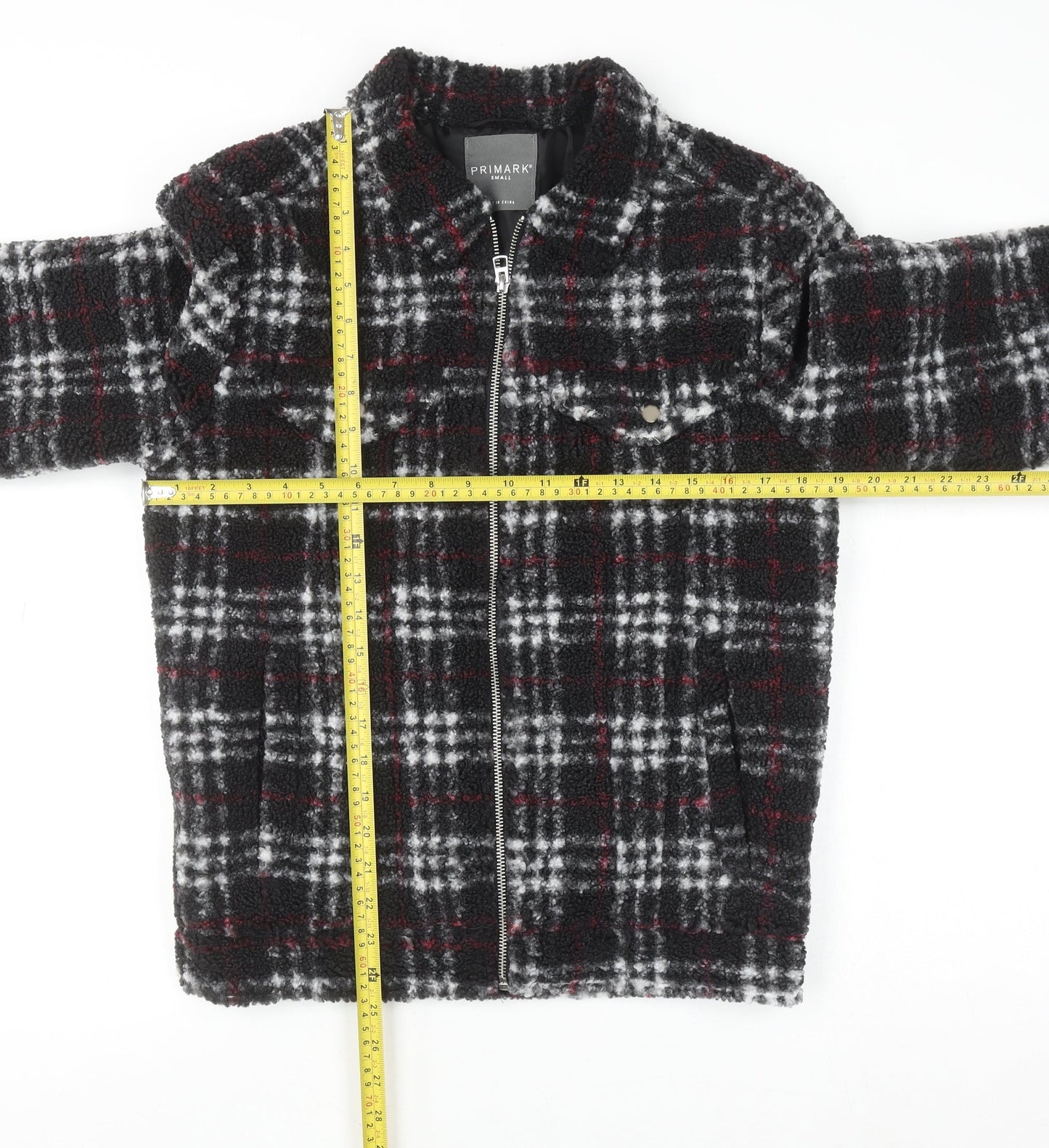 Primark Womens Black Check Bomber Jacket Size S Casual Zip Front