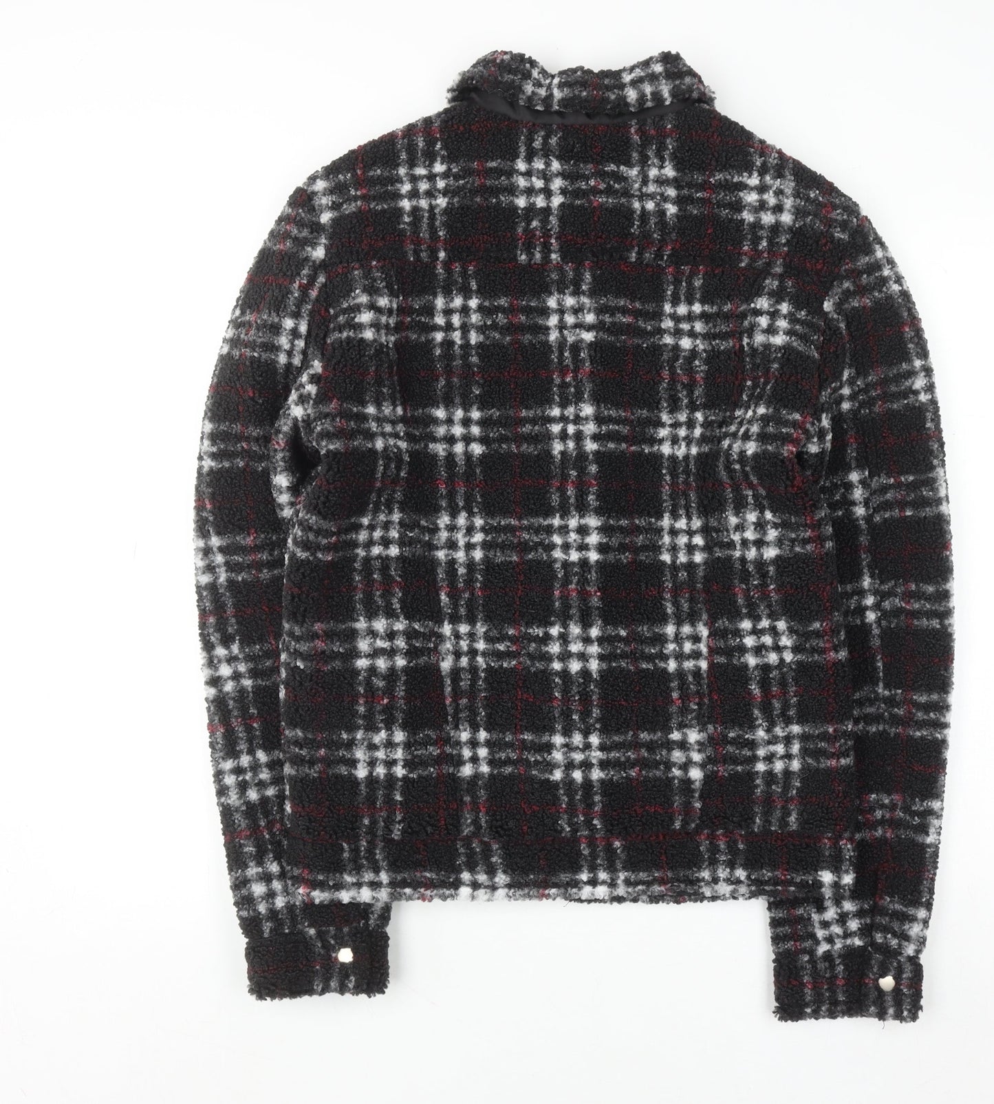 Primark Womens Black Check Bomber Jacket Size S Casual Zip Front