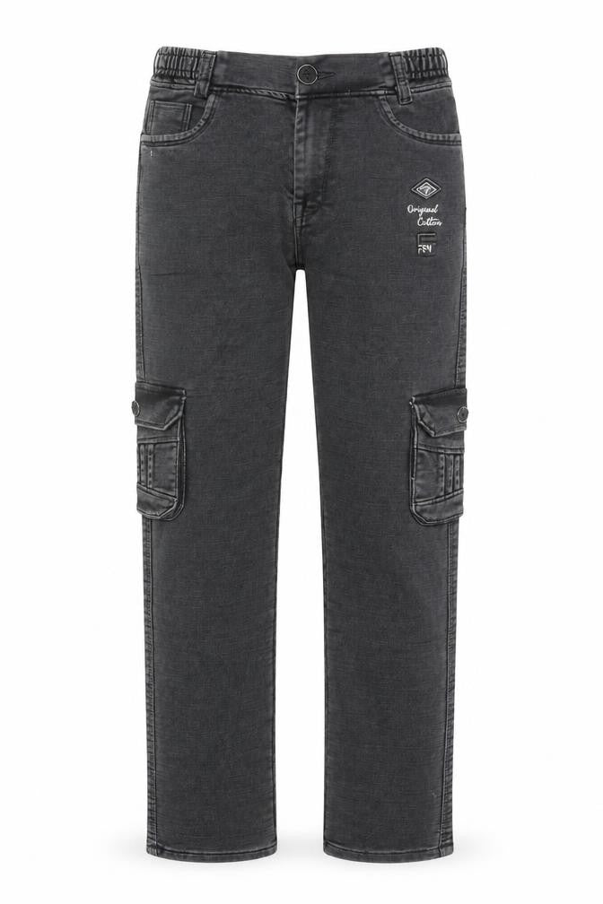 Stylebeee Boys Black Straight Fit Cargo Jeans 10 Years Cotton Denim
