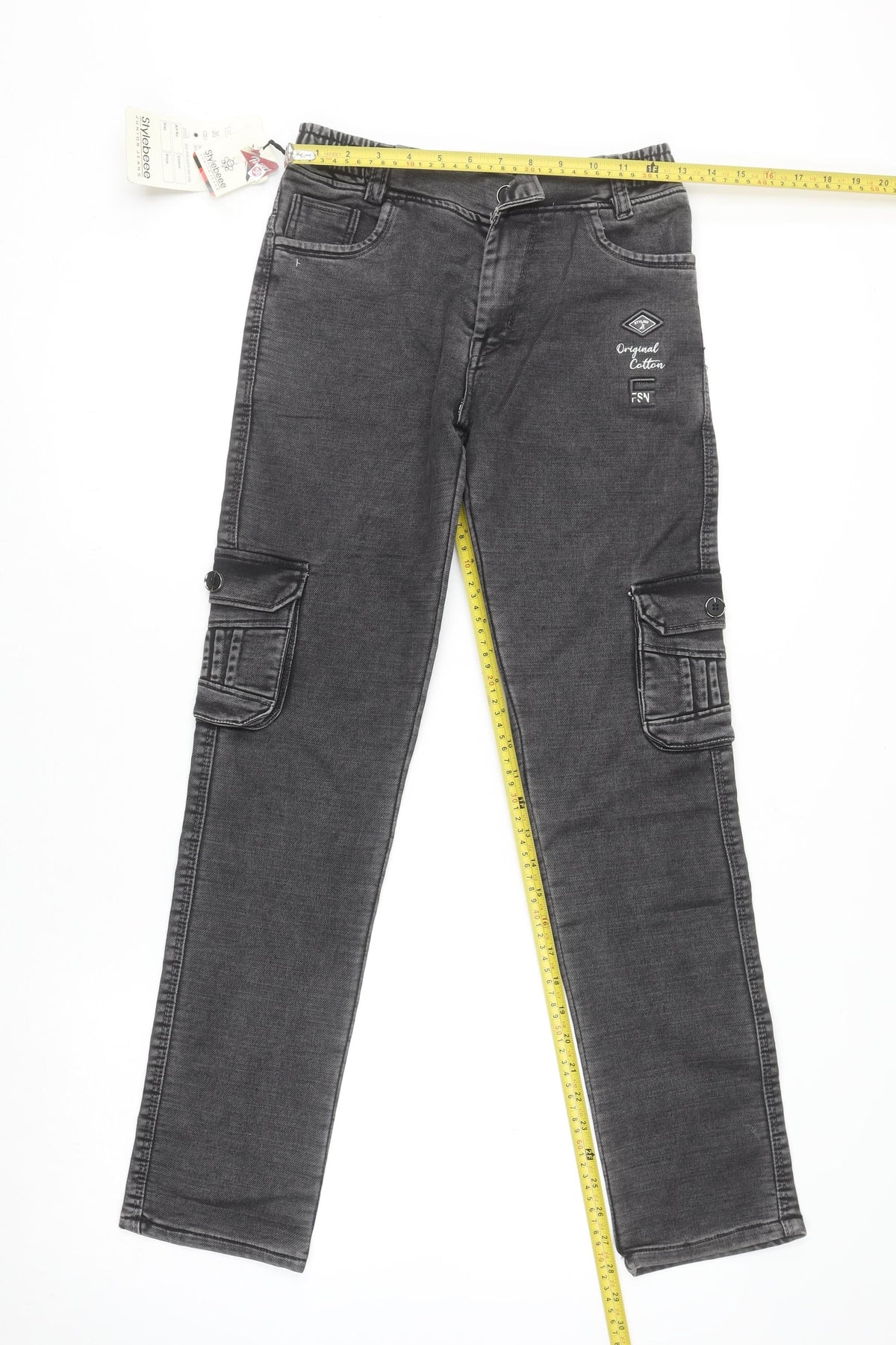 Stylebeee Boys Black Straight Fit Cargo Jeans 10 Years Cotton Denim