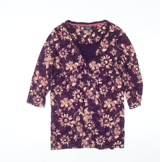 Maine New England Women's Purple Floral Cotton Tunic Blouse Size 14