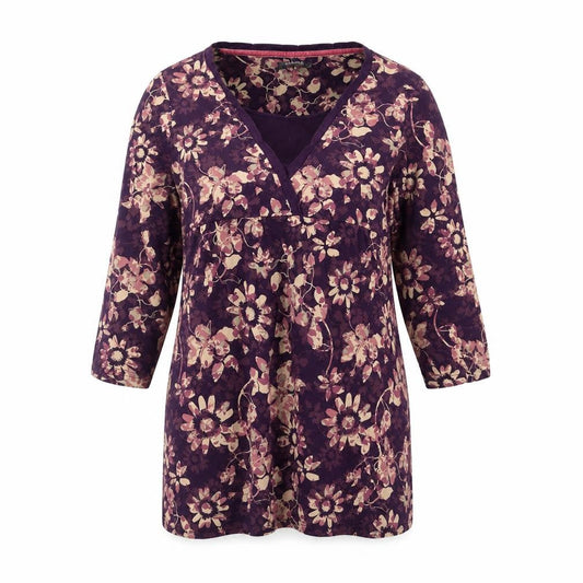 Front view of Maine New England Women's Purple Floral Cotton Tunic Blouse, size 14
