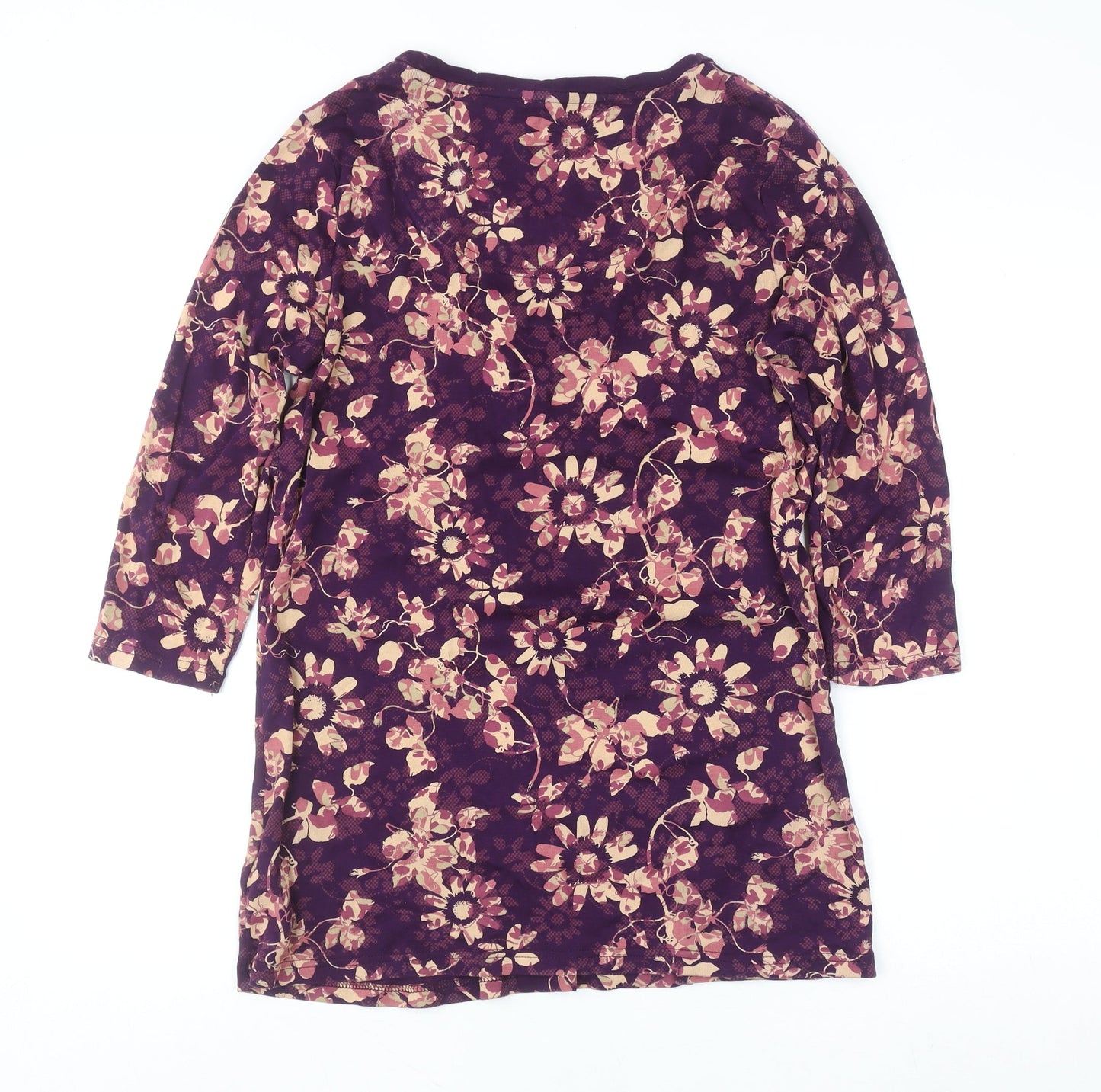Maine New England Women's Purple Floral Cotton Tunic Blouse Size 14