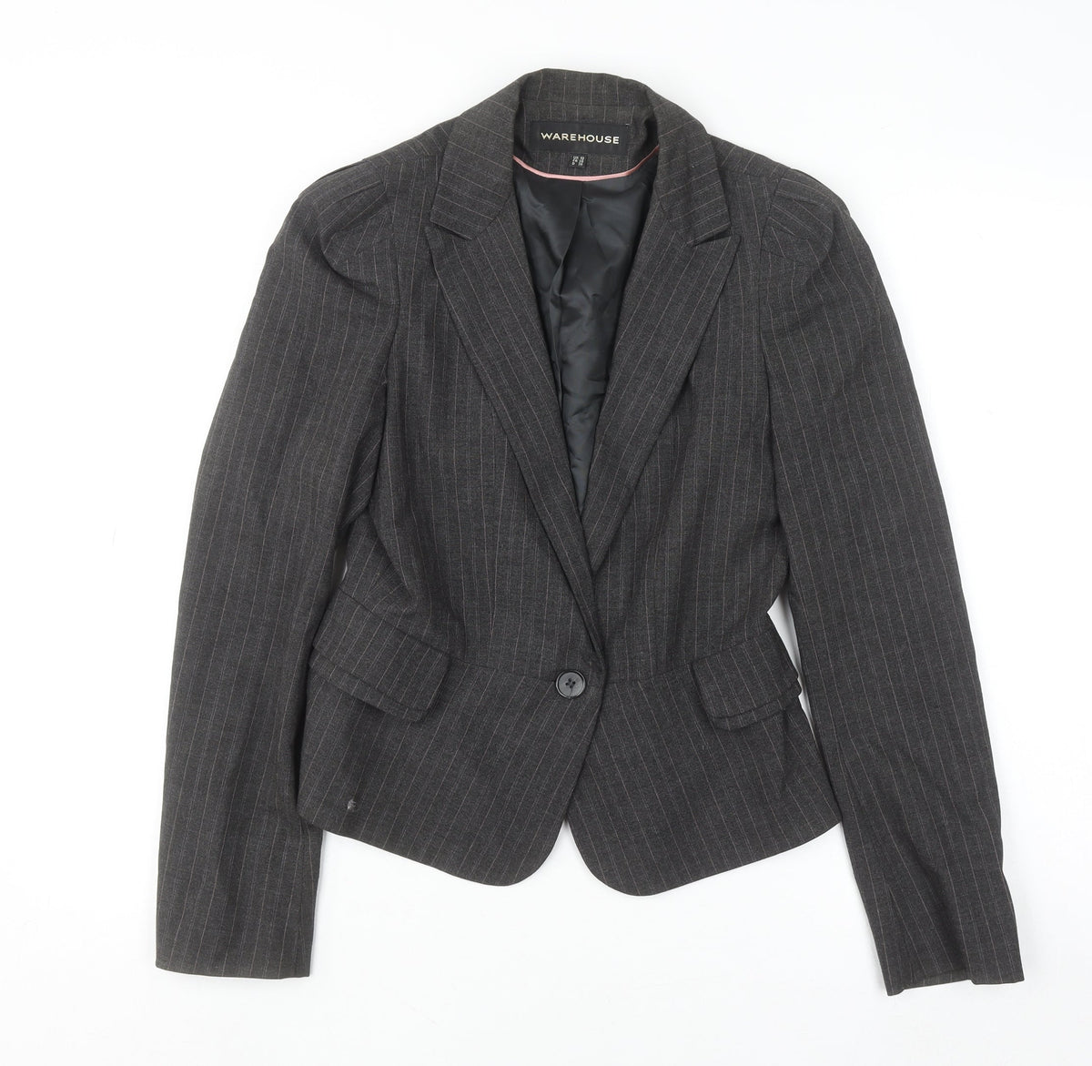 Warehouse Women Grey Pinstripe Blazer UK 10 Single-Breasted Jacket