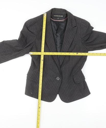 Warehouse Women Grey Pinstripe Blazer UK 10 Single-Breasted Jacket