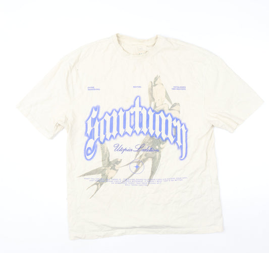 River Island Men's Beige Graphic Print Sanctuary T-Shirt Size S