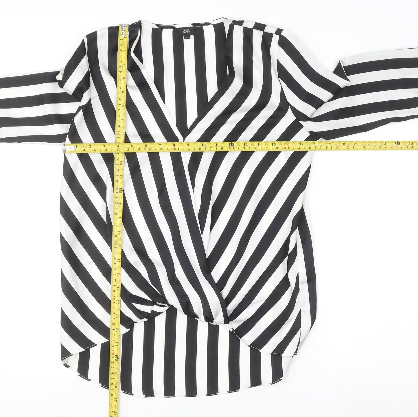 River Island Womens Black and White Stripe Wrap Blouse Size 10