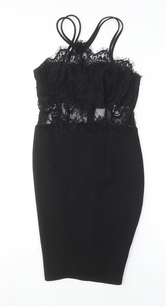 Boohoo Women Black Lace Bodycon Knee Length Dress Size 6