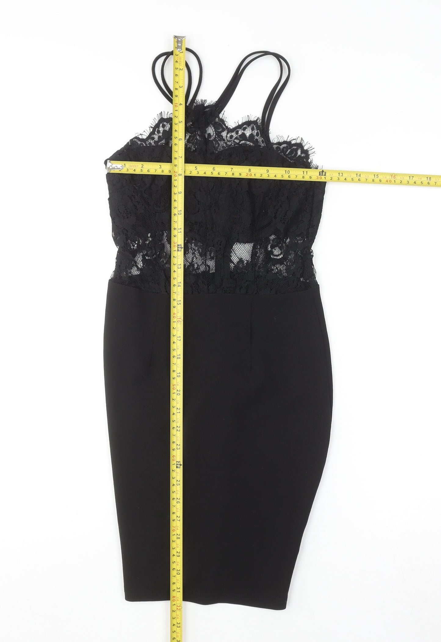 Boohoo Women Black Lace Bodycon Knee Length Dress Size 6