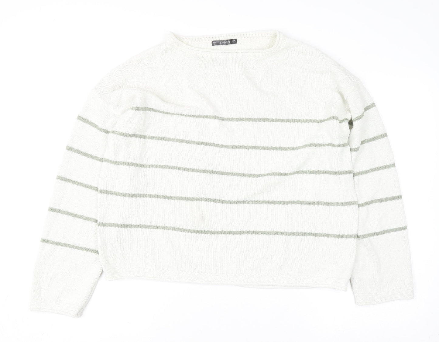Dunnes Women’s Ivory Striped Knit Pullover Jumper Size L Long Sleeve