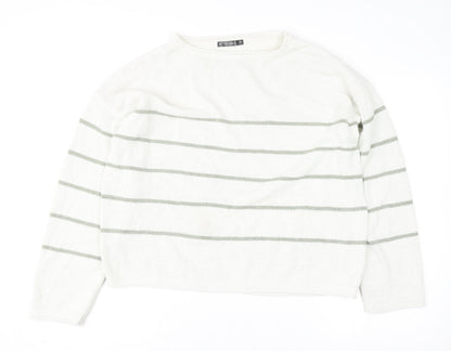 Additional front view of Dunnes Women’s Ivory Striped Knit jumper, size L, Long Sleeve