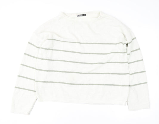 Dunnes Women’s Ivory Striped Knit Pullover Jumper Size L Long Sleeve