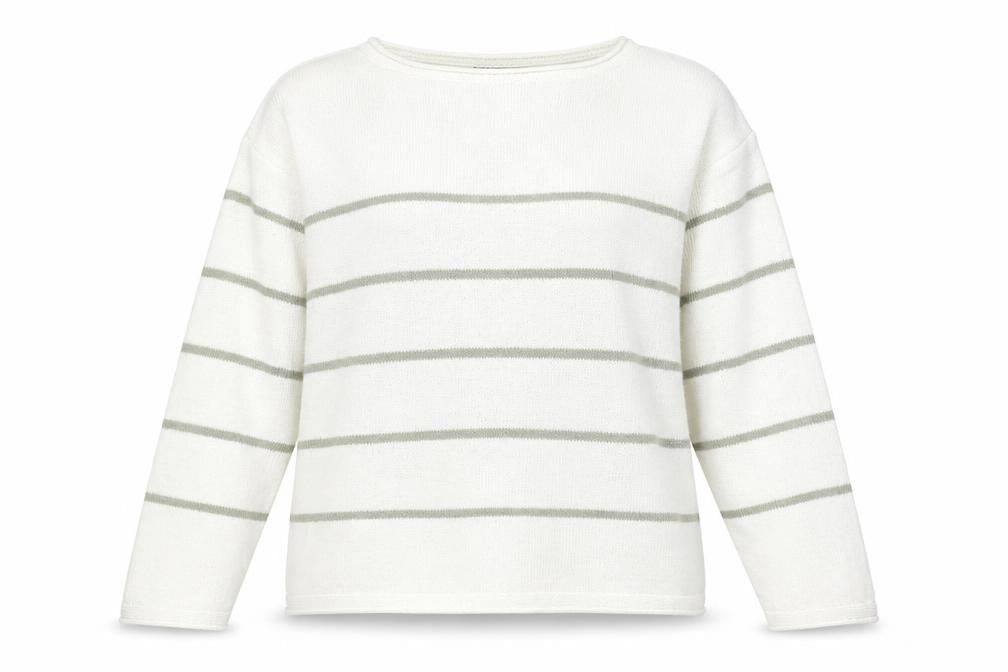 Dunnes Women’s Ivory Striped Knit Pullover Jumper Size L Long Sleeve