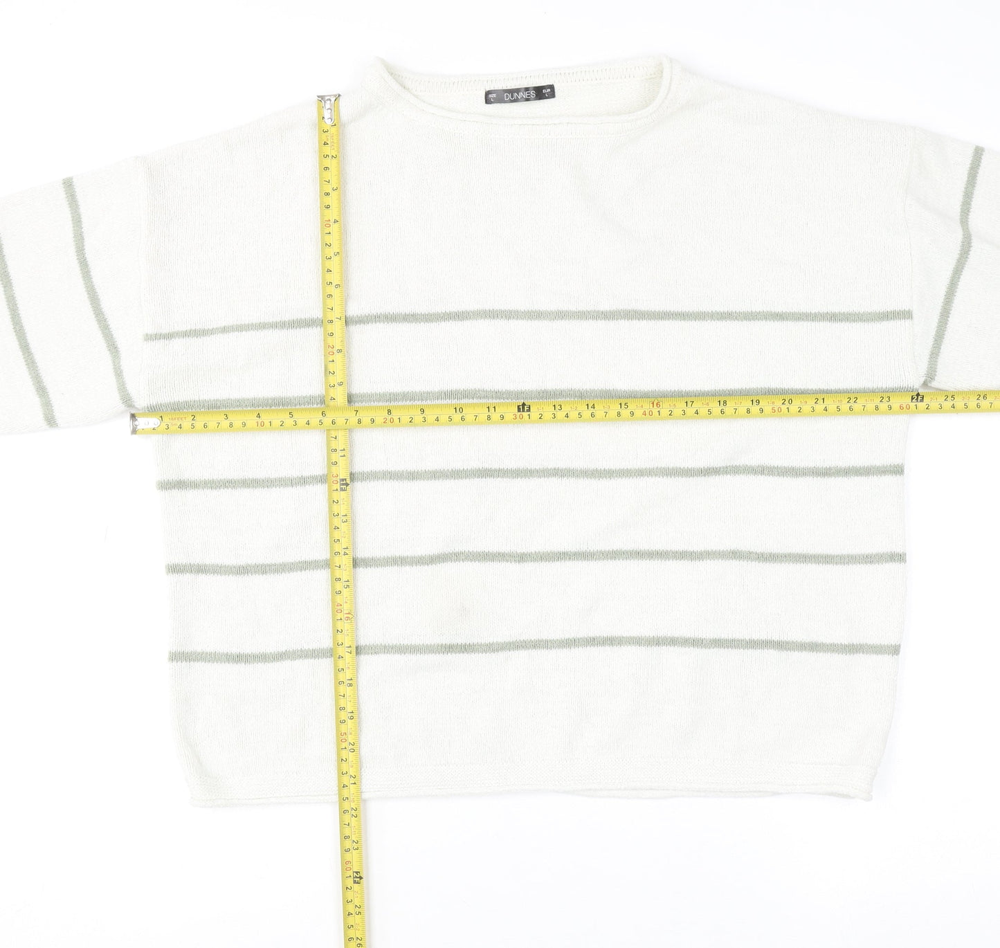 Dunnes Women’s Ivory Striped Knit Pullover Jumper Size L Long Sleeve