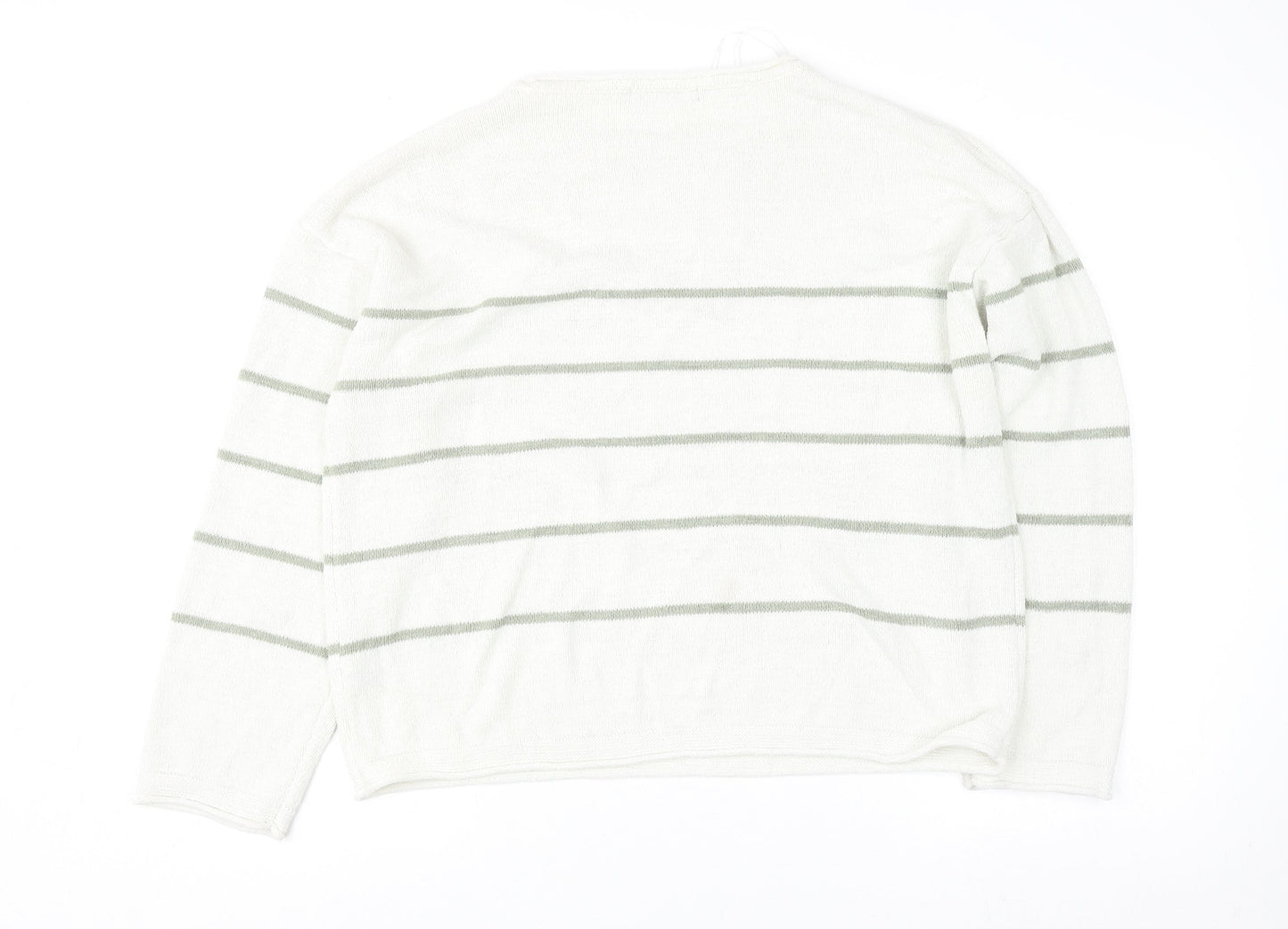 Dunnes Women’s Ivory Striped Knit Pullover Jumper Size L Long Sleeve