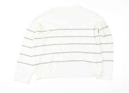 Close-up detail of Dunnes Women’s Ivory Striped Knit jumper, size L, Long Sleeve