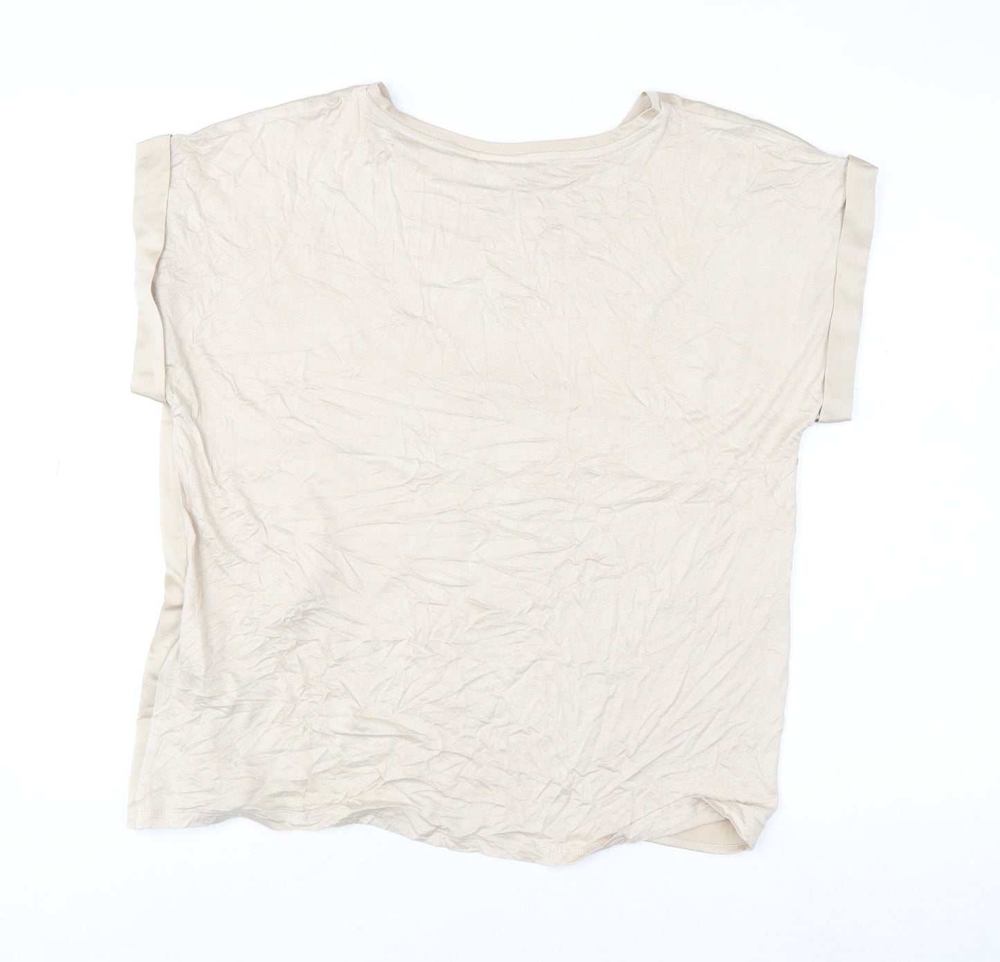 Vila Women Beige Short Sleeve Basic Top Size 12 Polyester Blend