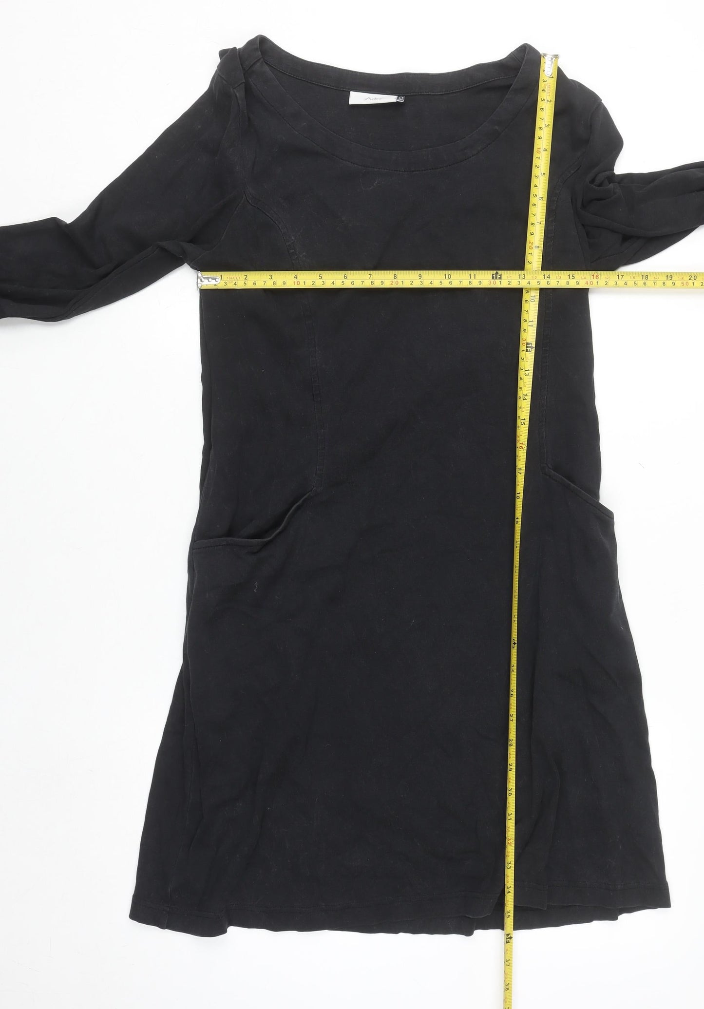 Adini Women Black 3/4 Sleeve Cotton Shift Dress Size L