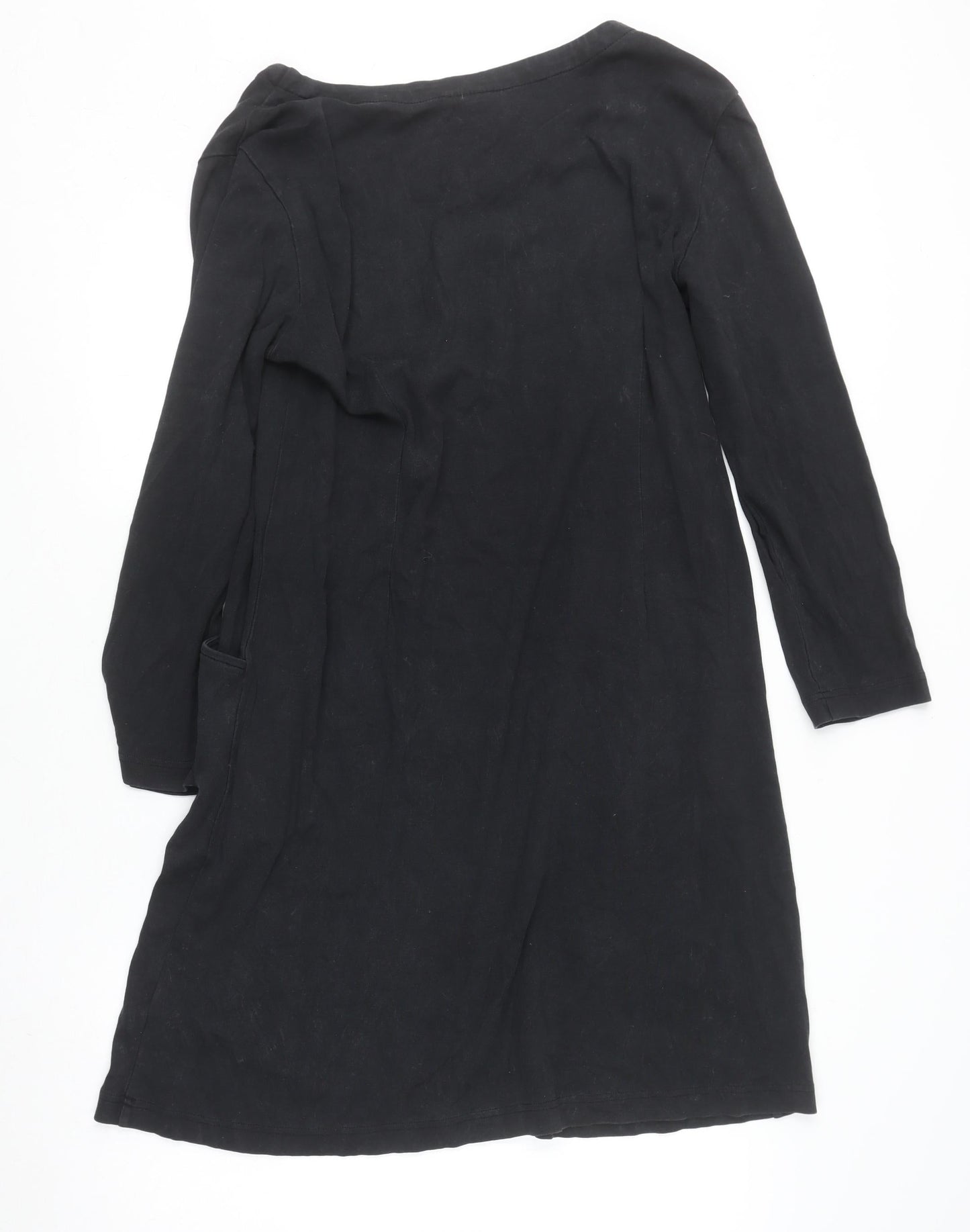 Adini Women Black 3/4 Sleeve Cotton Shift Dress Size L