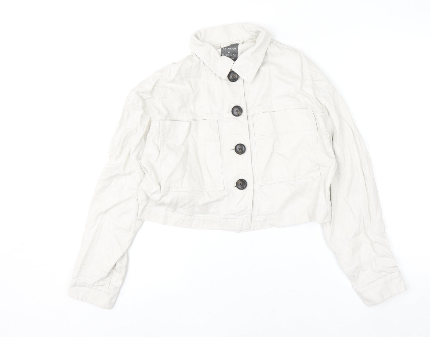 Primark Women Beige Cropped Cotton Twill Casual Jacket XS