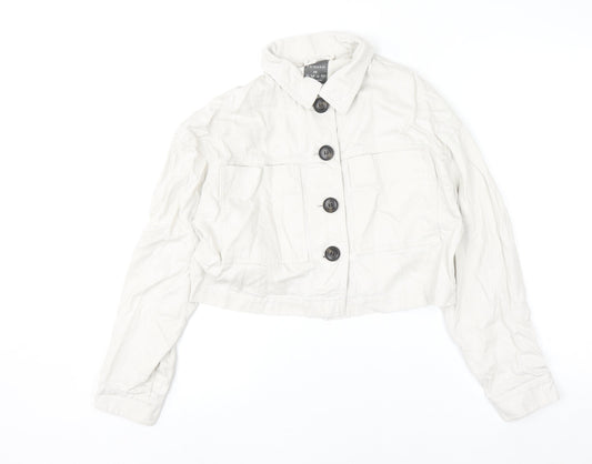 Primark Women Beige Cropped Cotton Twill Casual Jacket XS
