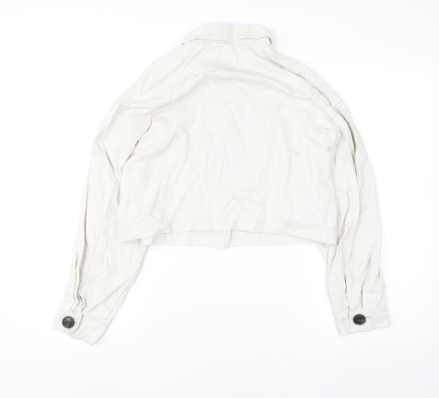Primark Women Beige Cropped Cotton Twill Casual Jacket XS
