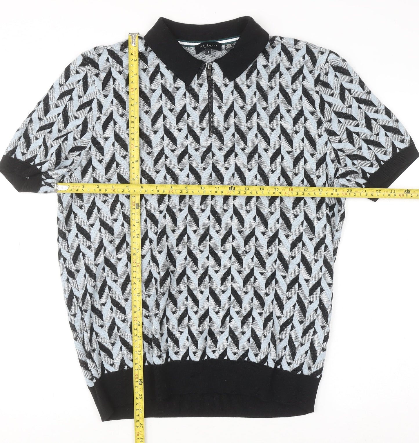 Ted Baker Men's Black Geometric 1/4 Zip Knit Polo Shirt Size M