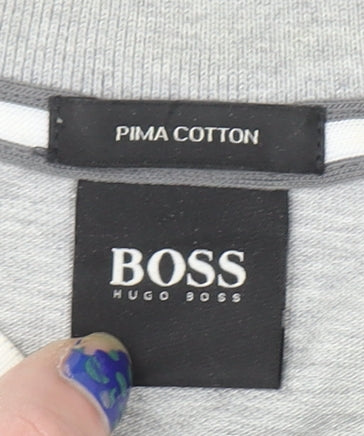 Hugo Boss Men's Grey Pima Cotton Polo Shirt M Regular Fit