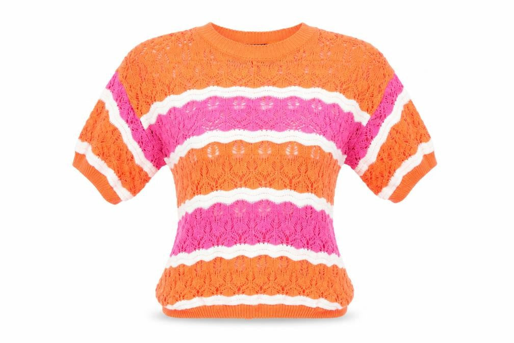 Pala D’oro Women’s Orange Pink Stripe Open Knit Cotton Jumper L