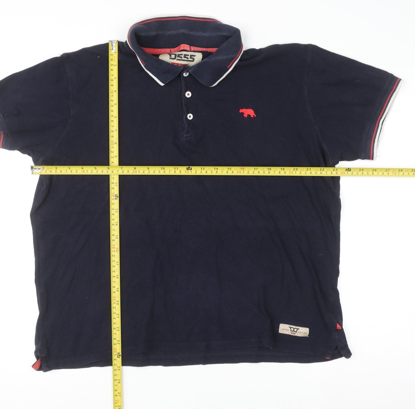 D555 Men's Blue L Polo Shirt Short Sleeve Classic Cotton