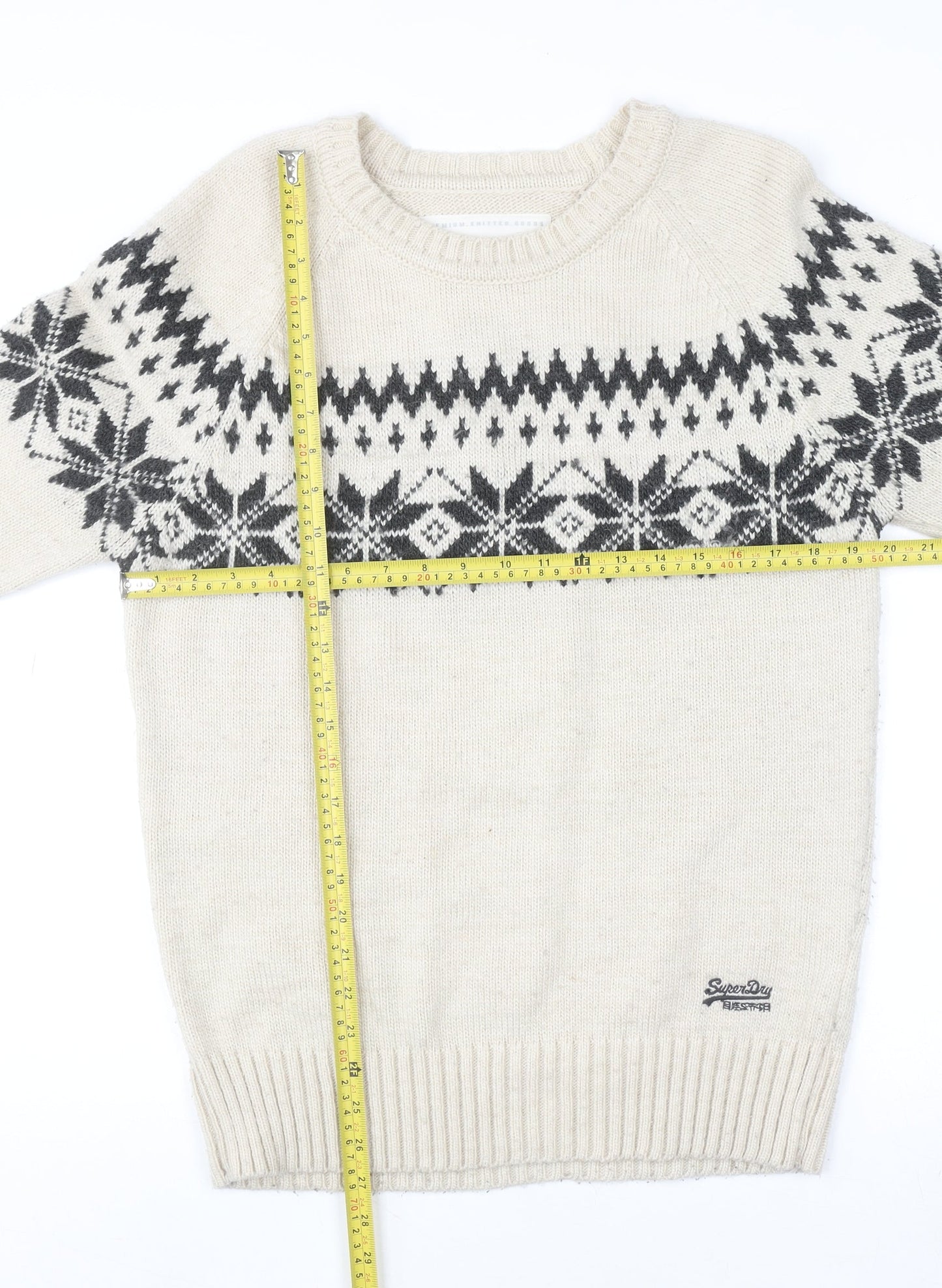 Superdry Men's Ivory Fair Isle Nordic Pullover Jumper L