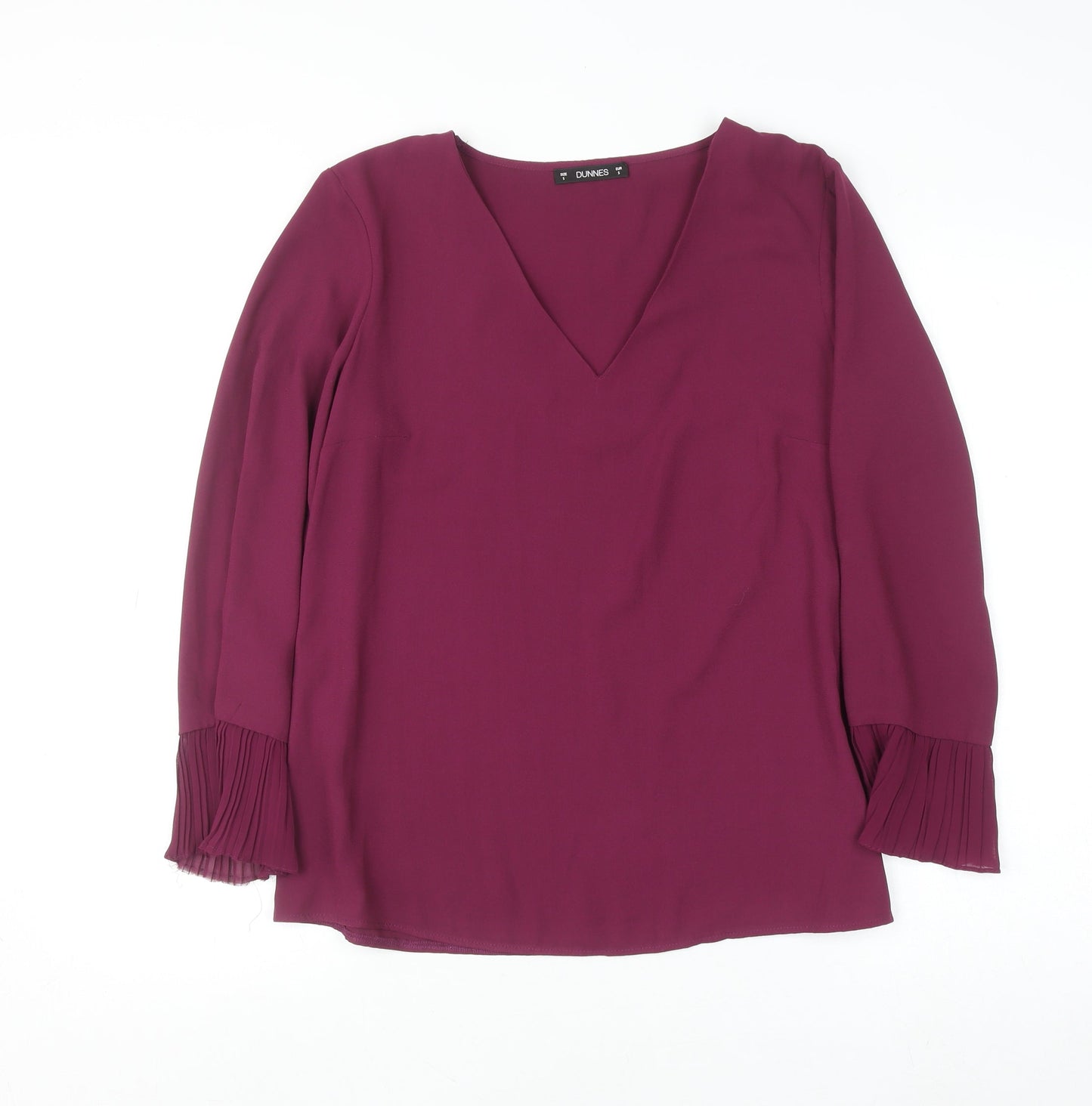 Dunnes Women Purple V-Neck Long Sleeve Pleated Cuff Blouse Size S