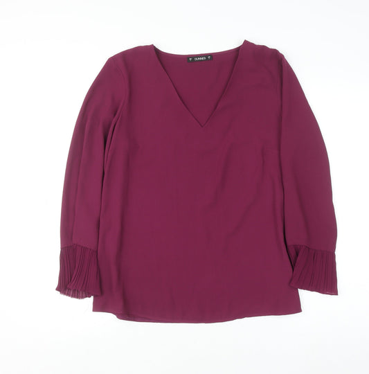Dunnes Women Purple V-Neck Long Sleeve Pleated Cuff Blouse Size S