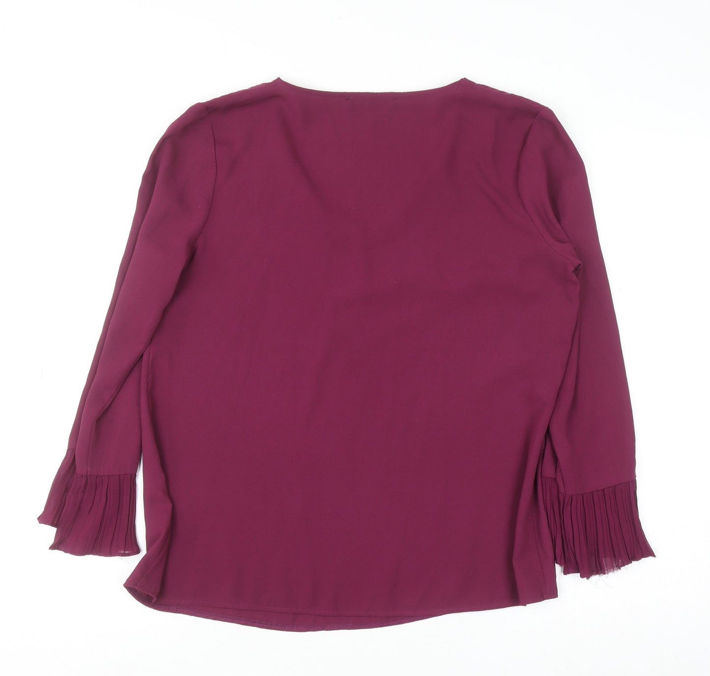 Dunnes Women Purple V-Neck Long Sleeve Pleated Cuff Blouse Size S